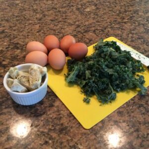 Kale, Onion, Artichoke Fritatta 1